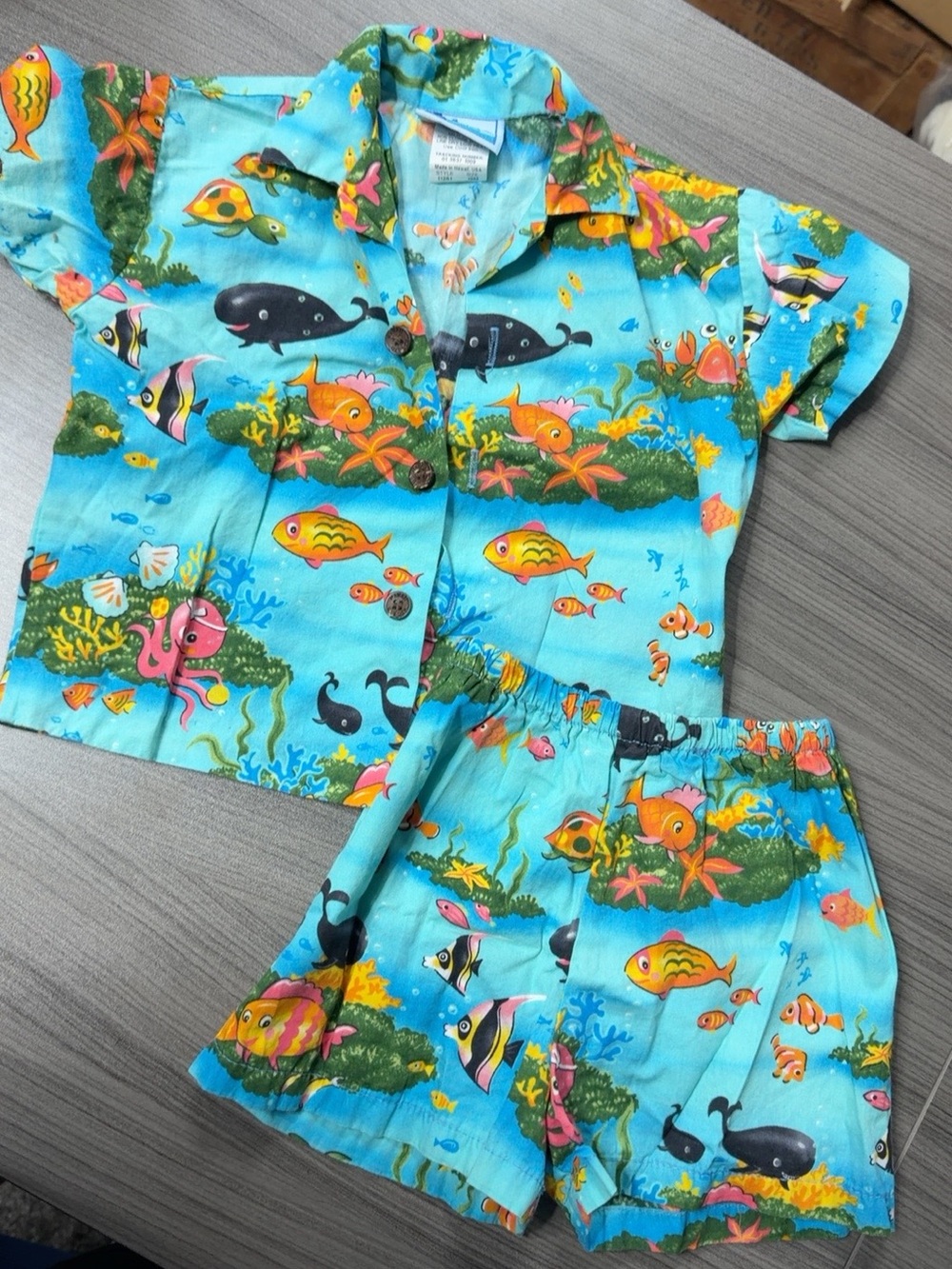 RJC Hawaii Boys 18M Hawaiian Cabana Set Tropical Fish Shirt Shorts Made USA